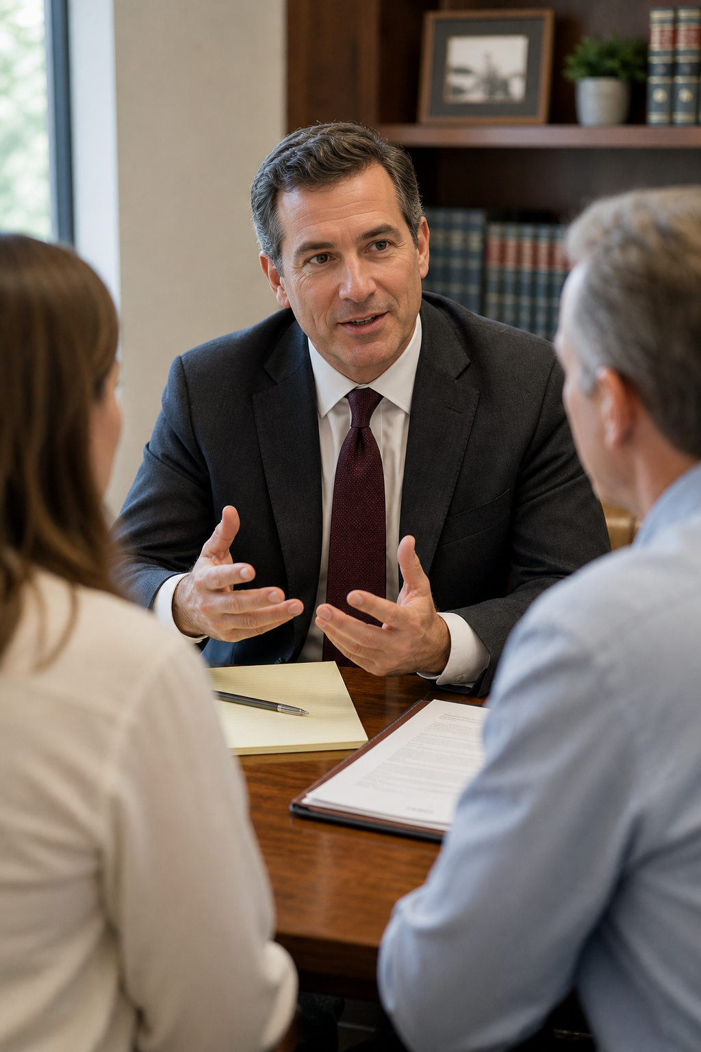 Adrian Hartwell meeting attentively with clients across a conference table